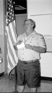 Scoutmaster Fox addressing Troop #38 at a Monday night meeting.