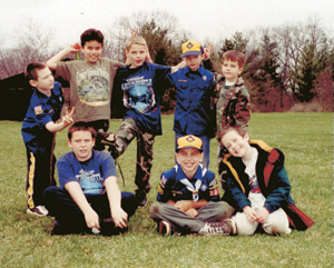 Cub Scout Pack 3038 having fun during Family Camp at Camp Chief Little Turtle.  L to R/front to back row: Brandon Meuchel, Matt Van Horn, Joshua Meske, Nicholas Jackson, Dalton Kline, Paul Pollock, Zachary Zwick, and Austin Kline.    Check out more Scouting pictures on page 6! 