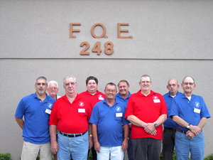 Eagles F.O.E. #248 2002-2003 Officers   Front row (l-r): Jim Rieger, Trustee PWP; Tony Gordon, Inside Guard; Nick Griffith, Secretary; Frank Hissong, Vice President; Fred Busche, Trustee Back row (l-r):  Roy Chapman, Treasurer; Cid Didier, President; Larry Brown, Trustee PWP; Ed Fogel, Trustee PWP 
