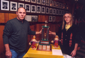 On October 27, 2002 American Legion Post #296, Tillman Road, saw 2 of their members take home the 4th District Pool Tournament trophy (1st time since 1993). Post #499, Hilegas Road, was host to the October tournament which saw 22 teams compete. The father-son team of Duane and Devin DuMont were the winners. Duane is a Post #296 Legion member and Devin is a S.A.L. member. The first place trophy is on display at the post until the November tournament at the Monroeville Post #420.