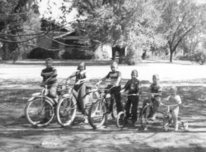 Mae Julian - 2nd from the left - on Old Trail Road, in front of Jay Brydon’s house (now the Post Office). circa ‘53