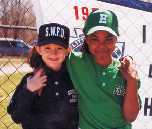 We Love to Play Ball!  8 year old-Prep Leaguer Tianna Schuerman from the Southwest Fire District Team  and 9 year old Elzey Automotive Olivia Lewis a Minor Leaguer.