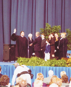 January 8, 2001 Governor Frank O’Bannon being sworn in at the Hoosier Dome during the inauguration.