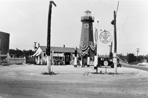 A LANDMARK OF EARLY WAYNEDALE - THE TOWER STATION-located at the northwest corner of Old Trail and Lower Huntington Roads (currently East of Chicago Pizza). Closeness to the road attracted oil companies such as this one in the 1920s and 1930s. The Tower Station was owned by Homer Crowl in 1930. The business contained a lunch room, juke box, and was a hangout for all the young kids.