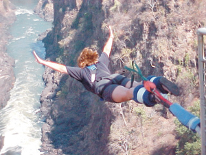 “I did another bungy jump in the afternoon. It was great-the highest bridge  used for bungy jumps in the world. The bridge was 216 meters high and the bungy cord stretched about 170 meters.” Victoria Falls, Zimbabwe, South Africa 