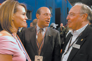 (L-R) Indiana native Becky Fleisher, Ari Fleisher, former Press Secretary to “W”, and Indiana Republican State Senator Thomas J. Wyss discuss issues during the Republican Convention in the “Big Apple”.