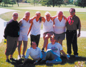LUERS GIRLS GOLF PLAYED THEIR BEST ALL YEAR (L-R: Front Row Sitting) Courtney Seward and Andrea Allphin. (L-R: Standing) Coach Molly Weissert, Heather Hendrickson, Kristi O’Brien, Haylee Eckert, Abbey Waltke, and Coach A. J. Kalver. Not present-Madison Pepe.