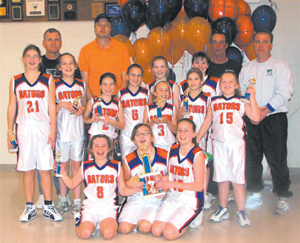 (L-R) Front row: Rachel Phillips, Maria Zaremba, Heather Sterrett. Second Row: Demari Sorg, Alicia Blaising, Mackenzie Kryder, Kim Sterrett, Heather Phillips, Logan Christie, Halle Franklin. Back row: Head varsity coach Bud Sorg, Head junior varsity coach Doyle Freiburger, Kelsey Freiburger, Mariah Hoger, coach Richard Kryder, and coach Jeff Hoger. &nbsp;&nbsp;&nbsp; 