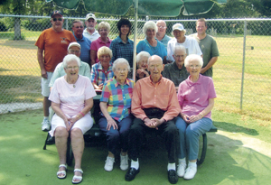 Seated front row L-R: Marcella Palmer (sister), Ruth Hine (wife), Ralph (birthday boy), and Helen Guillaume (sister).