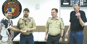Check presentation to Troop 344 (L to R) S.A.L. Commander Kevin Gwozdz, Mat Johnson –Assistant Scoutmaster Troop 344, Walt Pressler – Assistant Scoutmaster Troop 344 and Barry Confer – S.A.L. Treasurer.