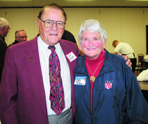 Major League Pitcher Ned Garver was the featured speaker at the Northeast Indiana Baseball Inductees Hall of Fame. Attending the event was Isabel ‘Lefty’ Alvarez. Lefty was a pitcher for the Fort Wayne Daisies women’s professional baseball team that played from 1945-1954.