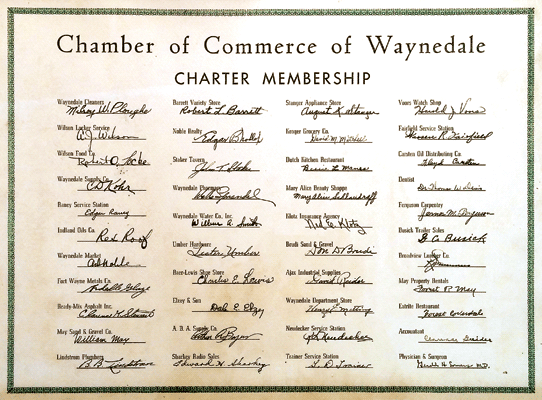 Waynedale Chamber Of Commerce Charter. circa 1960