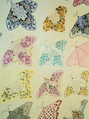 Joann Hayworth’s award-winning butterfly hankie quilt submitted by its new owner Hilda Bennett.