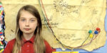 Fourth-grade Waynedale Elementary student DelaneyJensen, holds the traditional pioneer cornhusk doll created by Mary Lyons. The map the students made of the various western routes hangs behind her.